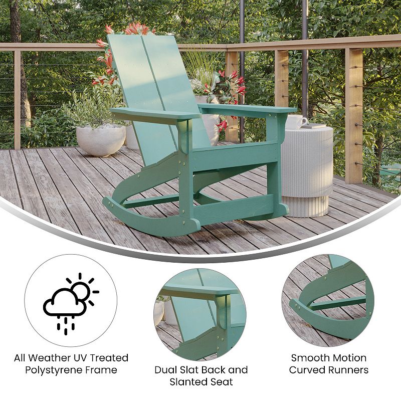 Emma and Oliver Set of 2 Modern All-Weather Poly Resin Adirondack Rocking Chairs for Indoor/Outdoor Use