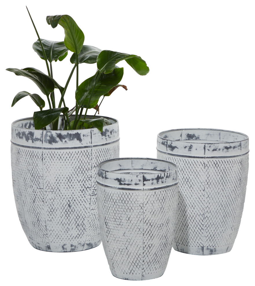 Set of 3 White Metal Farmhouse Planter  16 quot  18 quot  20 quot  Farmhouse   Outdoor Pots And Planters   by Brimfield  ampMay  Houzz