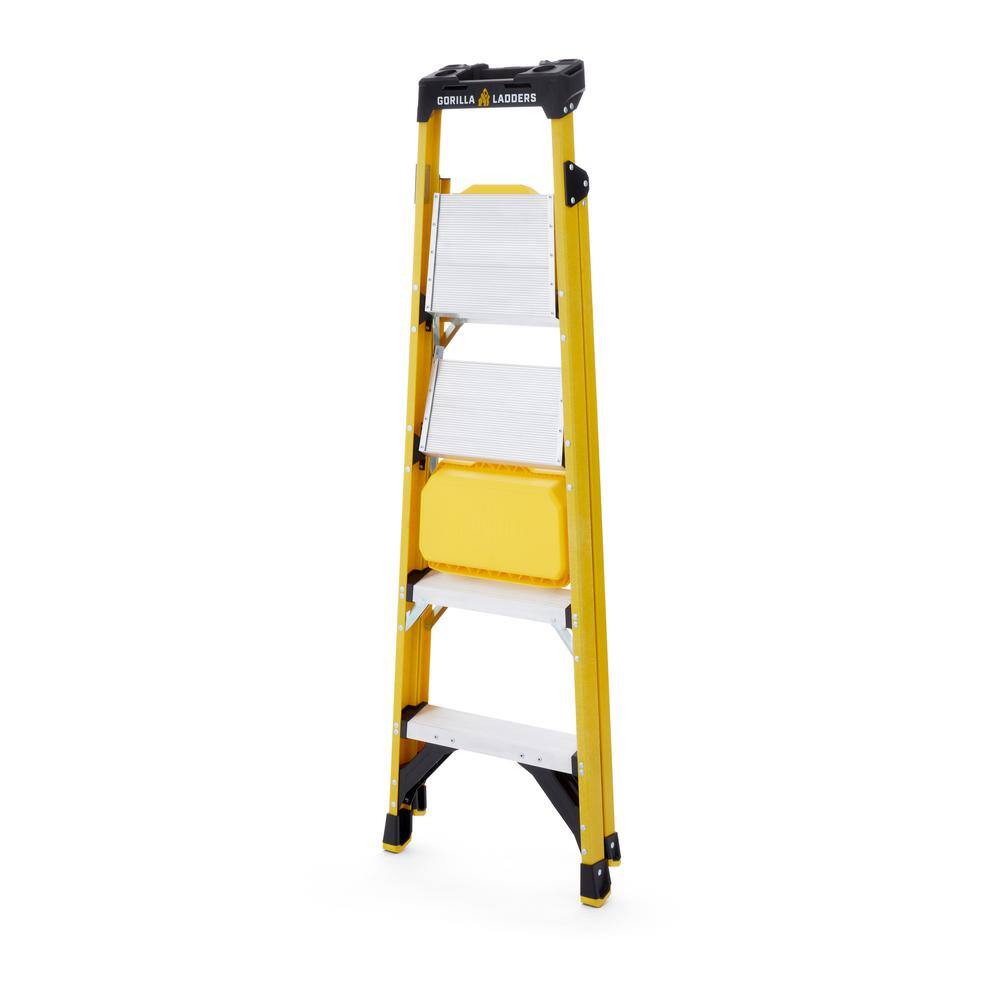 Gorilla Ladders 5.5 ft. Fiberglass Dual Platform Step Ladder with Project Bucket (10 ft. Reach) 300 lbs. Capacity Type IA Duty Rating GLXF-5B