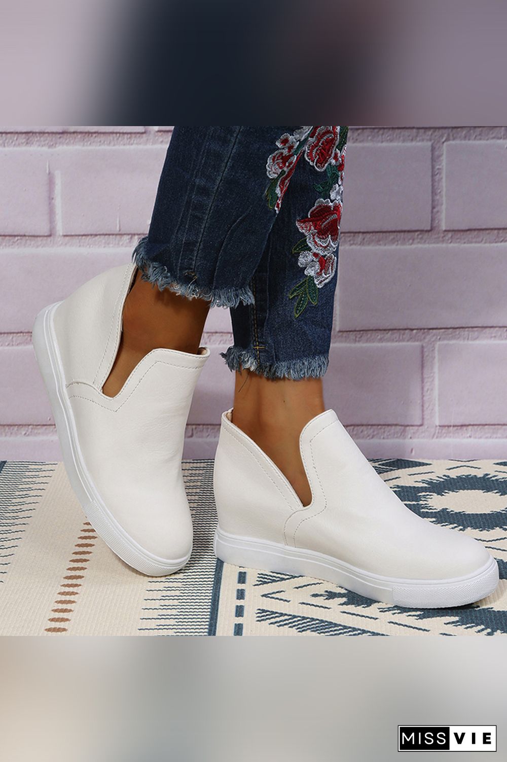 Plain PU Side Cut Ankle Boots