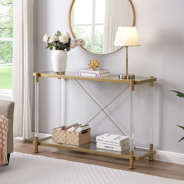 Modern Style Glass Console Table With Two shelves