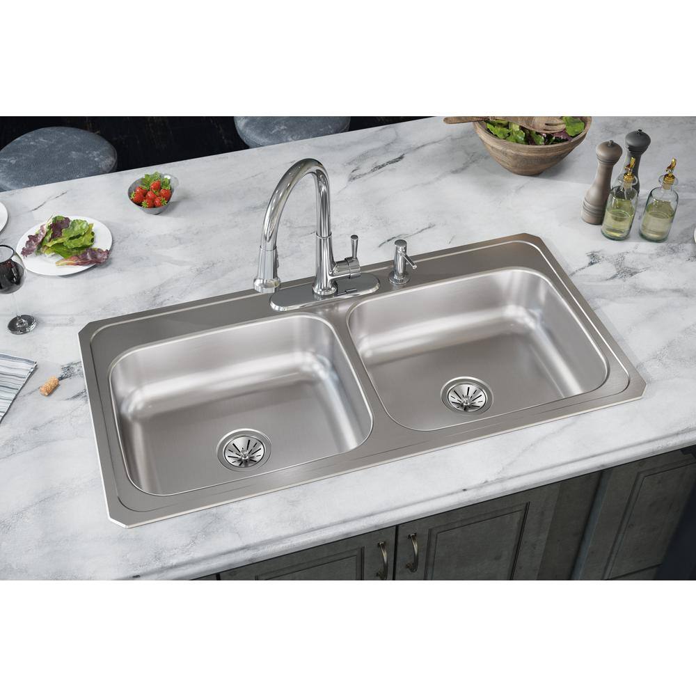 Elkay Celebrity Drop-In Stainless Steel 43 in. 4-Hole Double Bowl Kitchen Sink with Drain VBTHD53