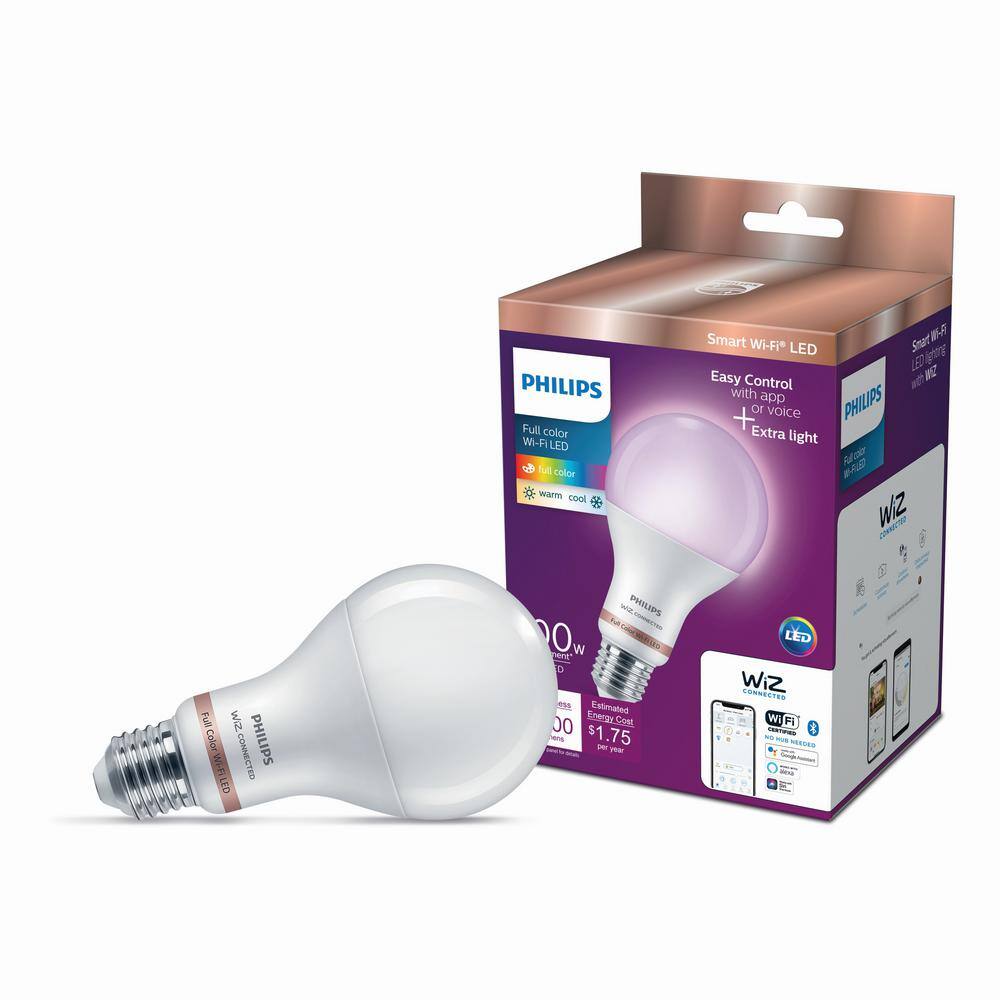 Philips 100-Watt Equivalent A21 LED Smart Wi-Fi Colr Changing Light Bulb powered by WiZ with Bluetooth (4-Pack) 562405