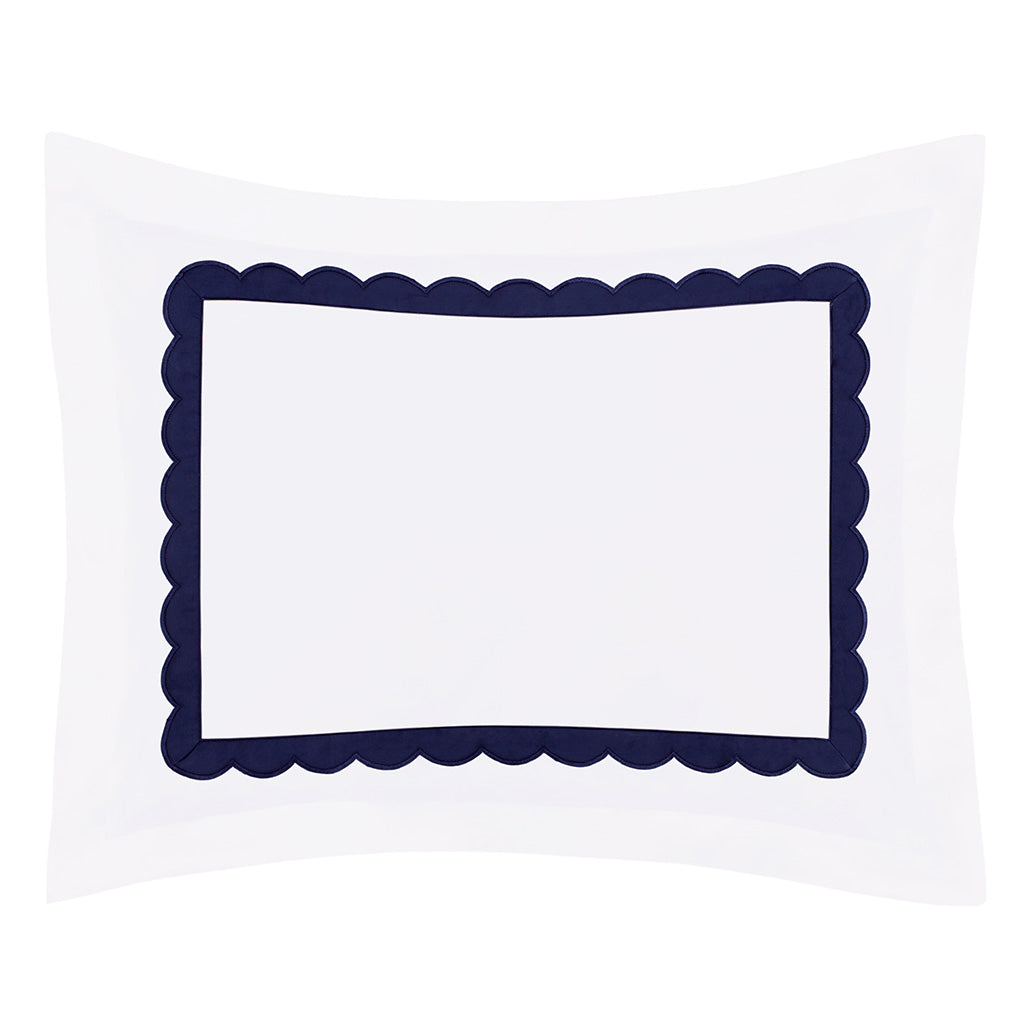 Camellia Navy Scalloped Percale Euro Sham