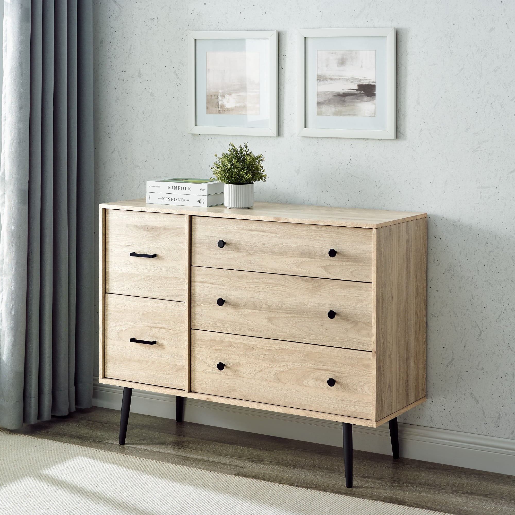 Manor Park Modern Asymmetric 5 Drawer Wood Dresser, Birch