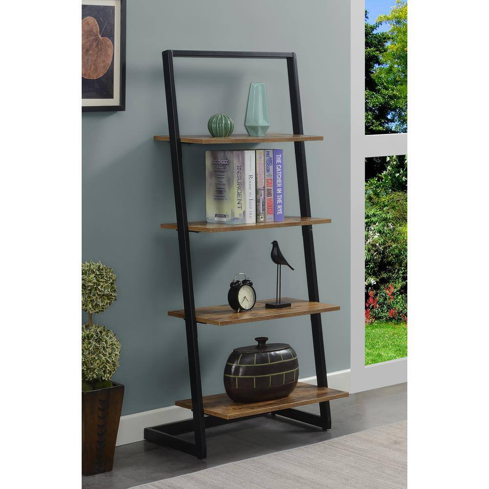 Convenience Concepts Graystone 57 in. BarnwoodBlack Particle Board 4 Shelf Ladder Bookcase with Metal Frame R4-0672