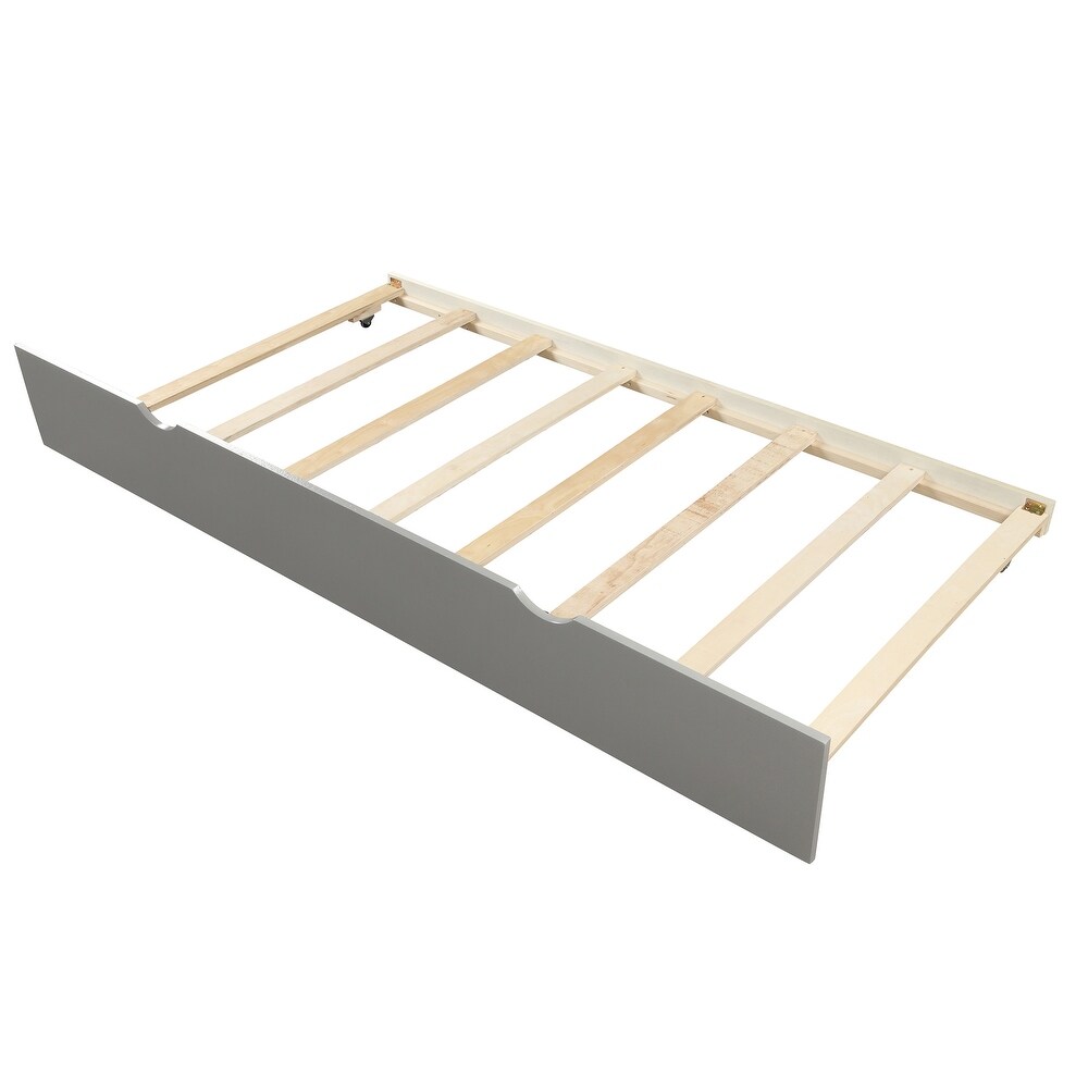 Twin Size Wood Platform Storage Bed with Trundle for Bedroom  Dorm