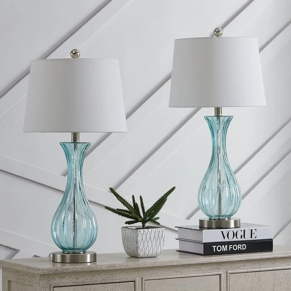 25.5'' Blue Glass Bedside Table Lamp Set (Set of 2) - 13*13*25.5