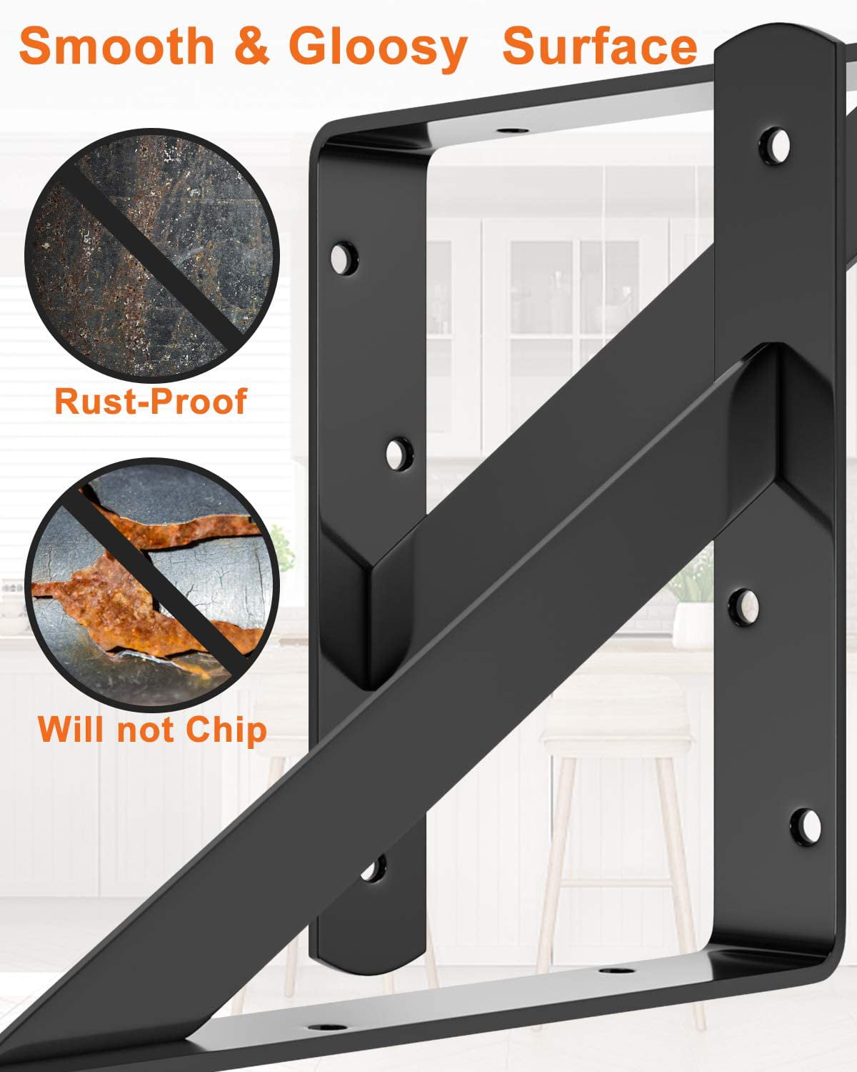 LuckIn 12 Pack Heavy Duty Shelf Brackets, 11 x 8 in. Black Metal Triangle Corner Bracket for Wall Mount Floating Shelf