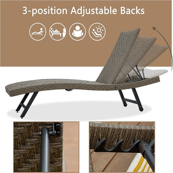 2-Piece Outdoor PE Rattan Chaise Lounge with Adjustable Backrest