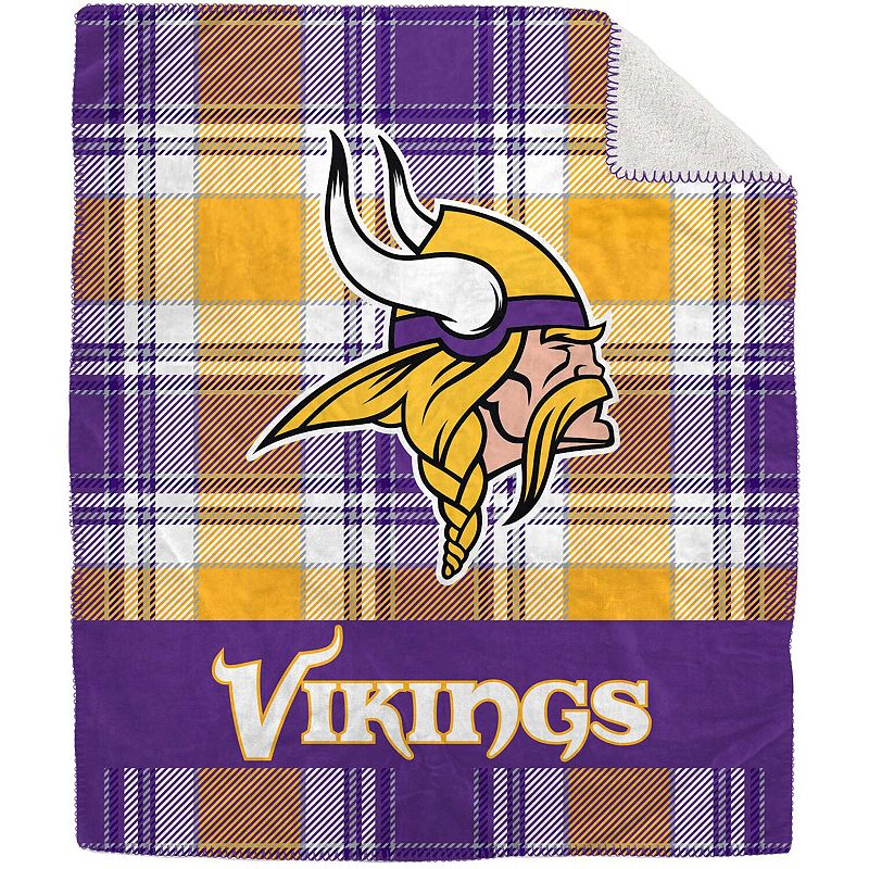 Pegasus Minnesota Vikings 50 x 60 Plaid Flannel Sherpa Plush Blanket