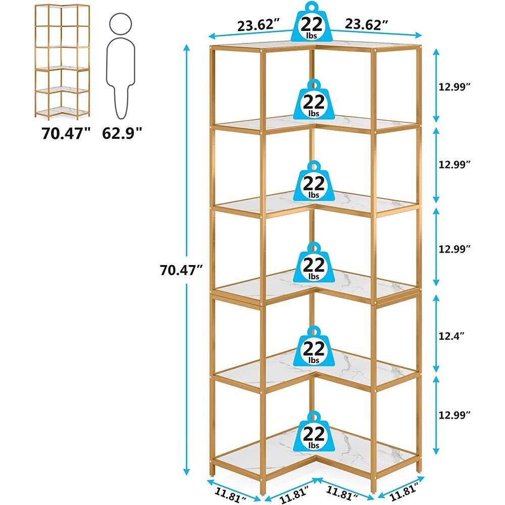 6 Shelf Corner Bookshelf  70.9 Inch L Shaped Bookcase for Small Space