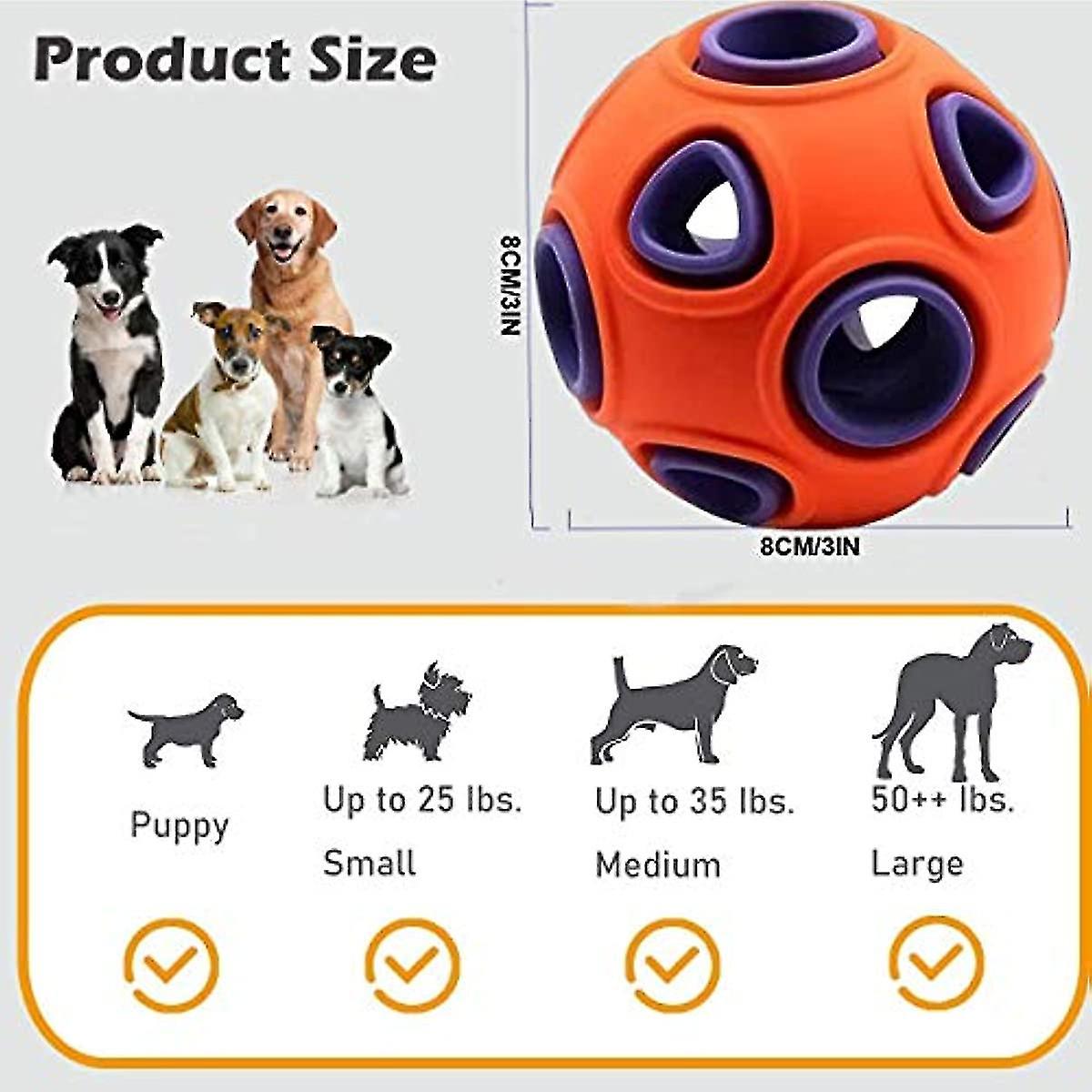 Bduk Dog Ball Interactive Dog Toy With Small Bell Durable Rubber Ball Iq Treat Ball Puzzle Toy Bounce Wobble Wag Ball Double Layer Structure Food Disp