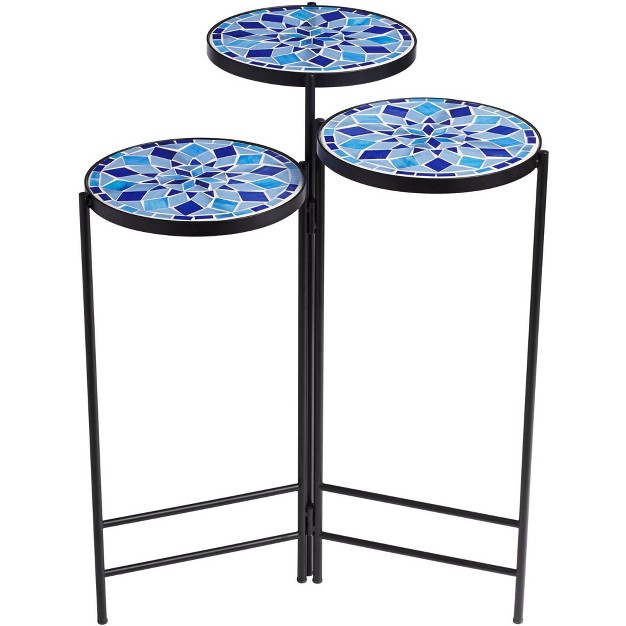 Wide Set Of 3 Blue Mosaic Tabletop For Front Porch Patio Home House