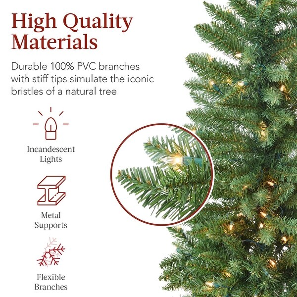 7.5ft PreLit Pencil Christmas Tree，Skinny Spruce Slim Holiday Decoration w/ 1，075 Tips，350 Lights，Metal Hinges and Base