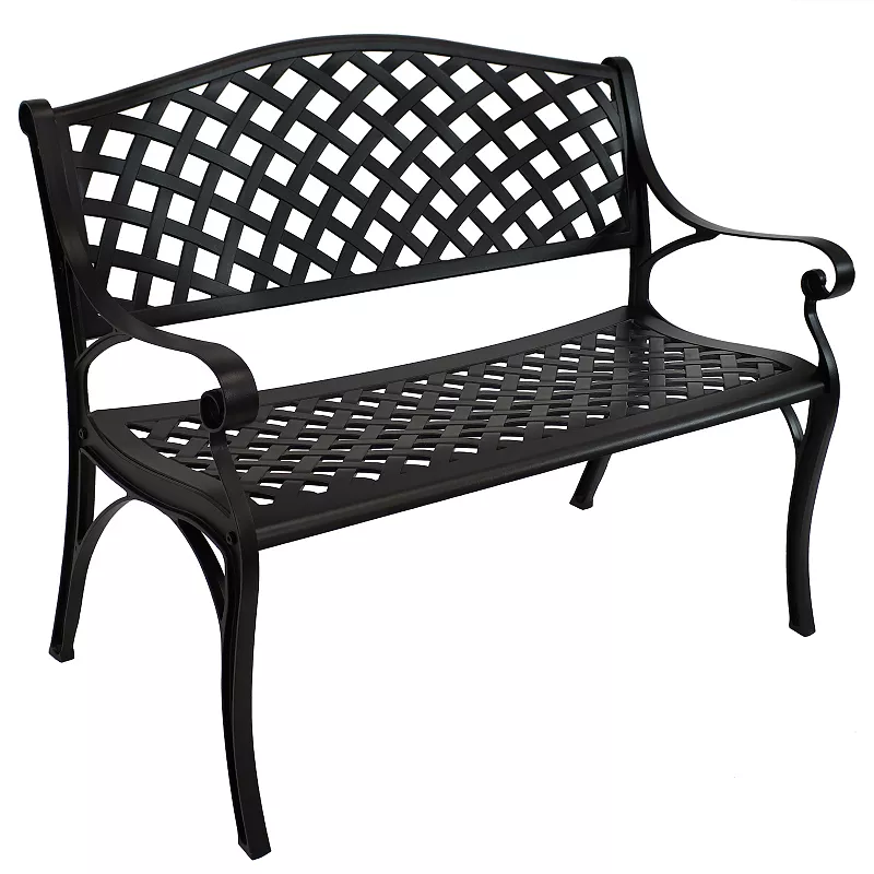 Sunnydaze 2-Person Checkered Cast Aluminum Outdoor Garden Bench - Black