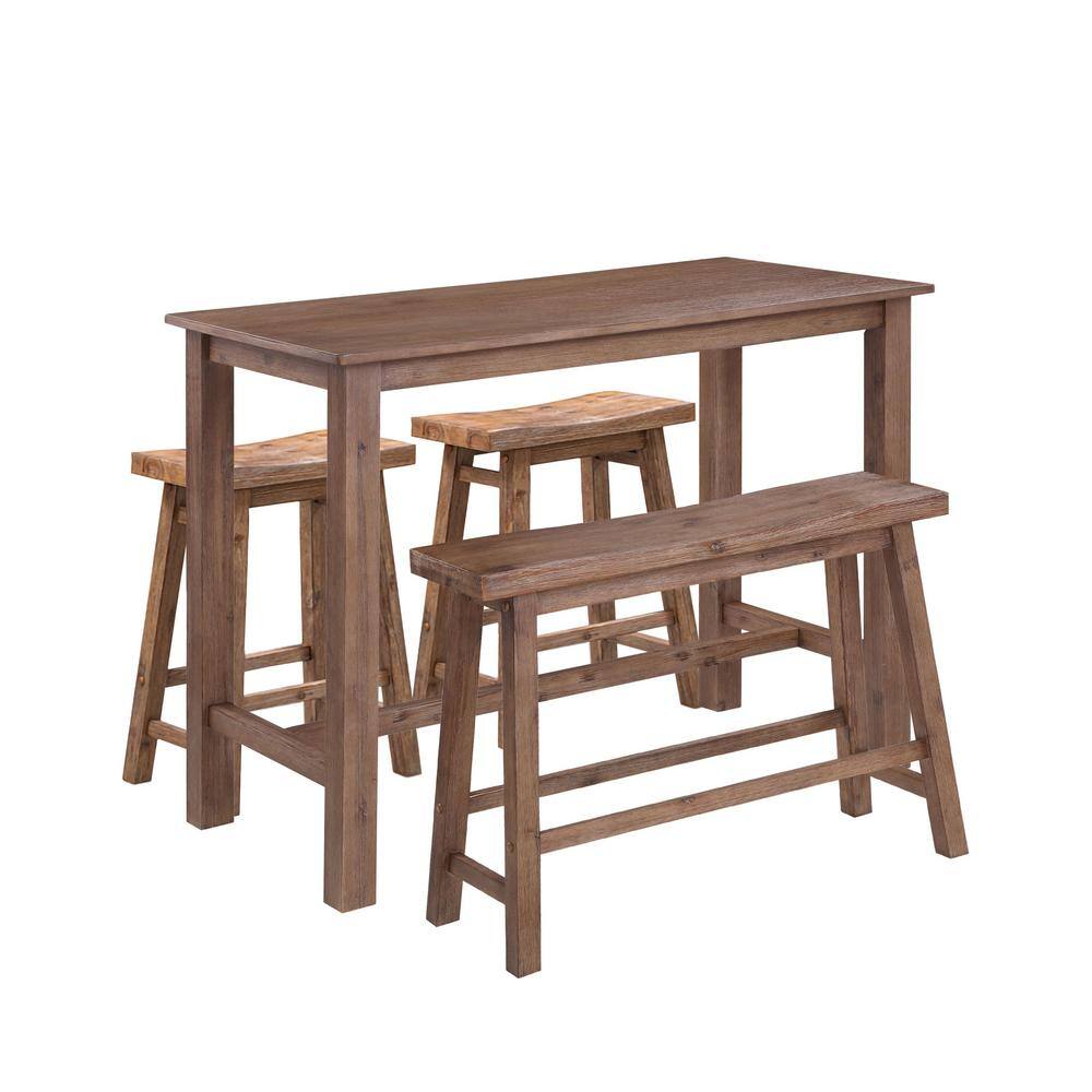 Boraam 47.25 in. Sonoma Pub Table with 1-Bench and 2-Stools in Driftwood Gray 75027