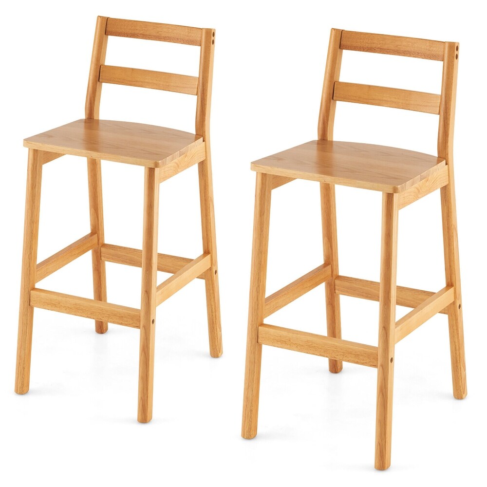 Gymax Set of 4 Solid Rubber Wood Bar Stools 28'' Dining Chairs w/