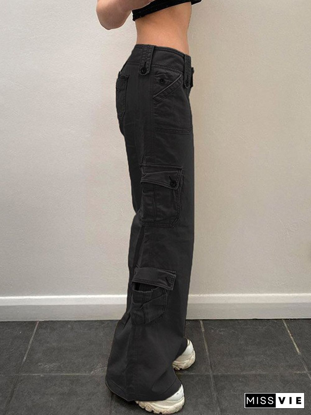 Buttoned Straight Leg Cargo Jeans