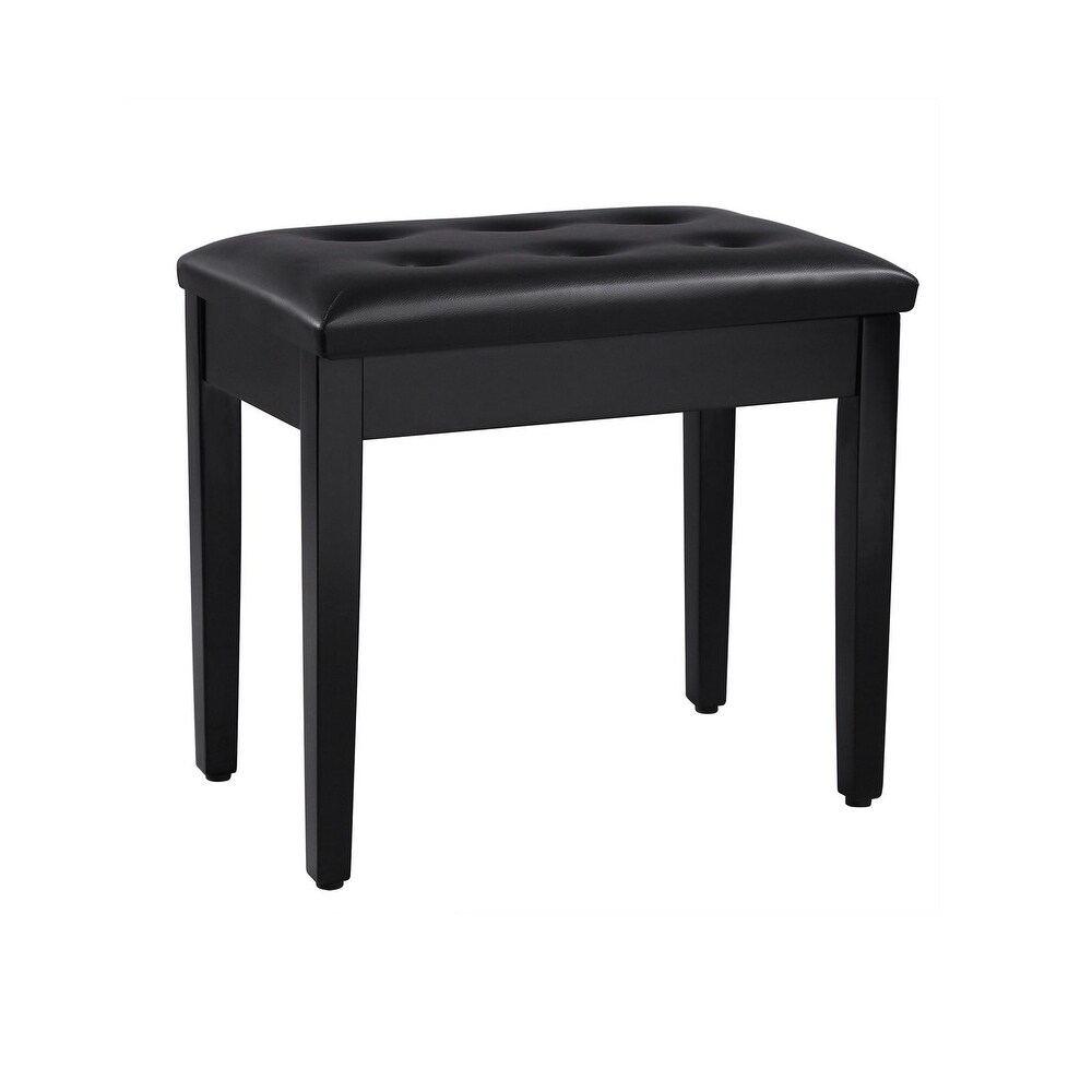 Padded Wooden Piano Bench with Music Storage   Black   21.6\