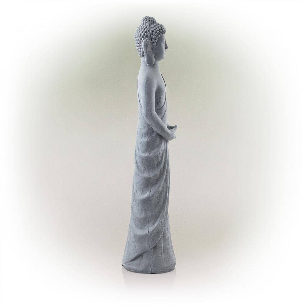 Alpine Corporation 32 in. Tall Cement Standing Buddha Outdoor Garden Statue, Gray DIG286