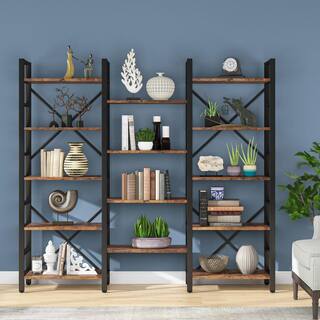 Tribesigns Earlimart 70.9 Vintage Brown Wood Triple Wide 5-Shelf Bookcase Industrial Etagere Large Open Bookshelf for Display TJHD-HOGA-C0222