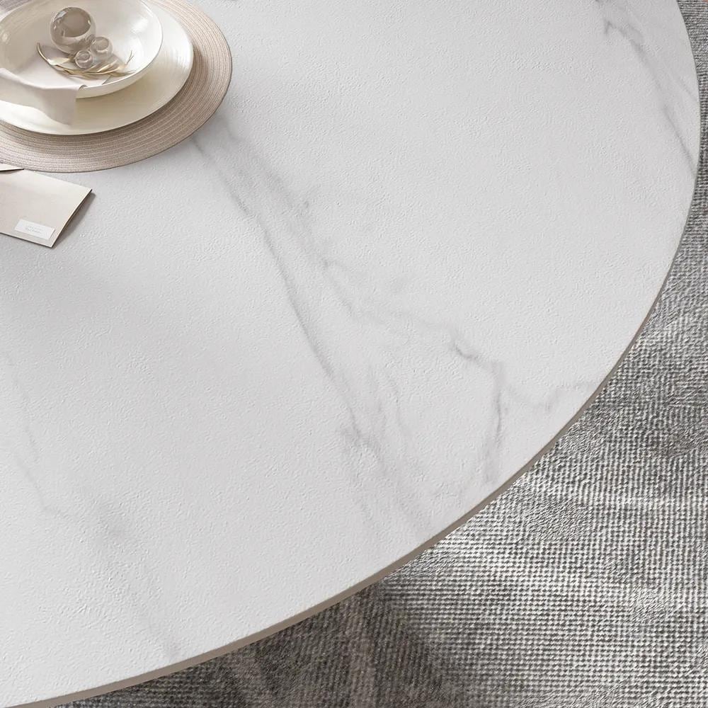 Modern Round White Dining Table for 4 6  faux marble table top