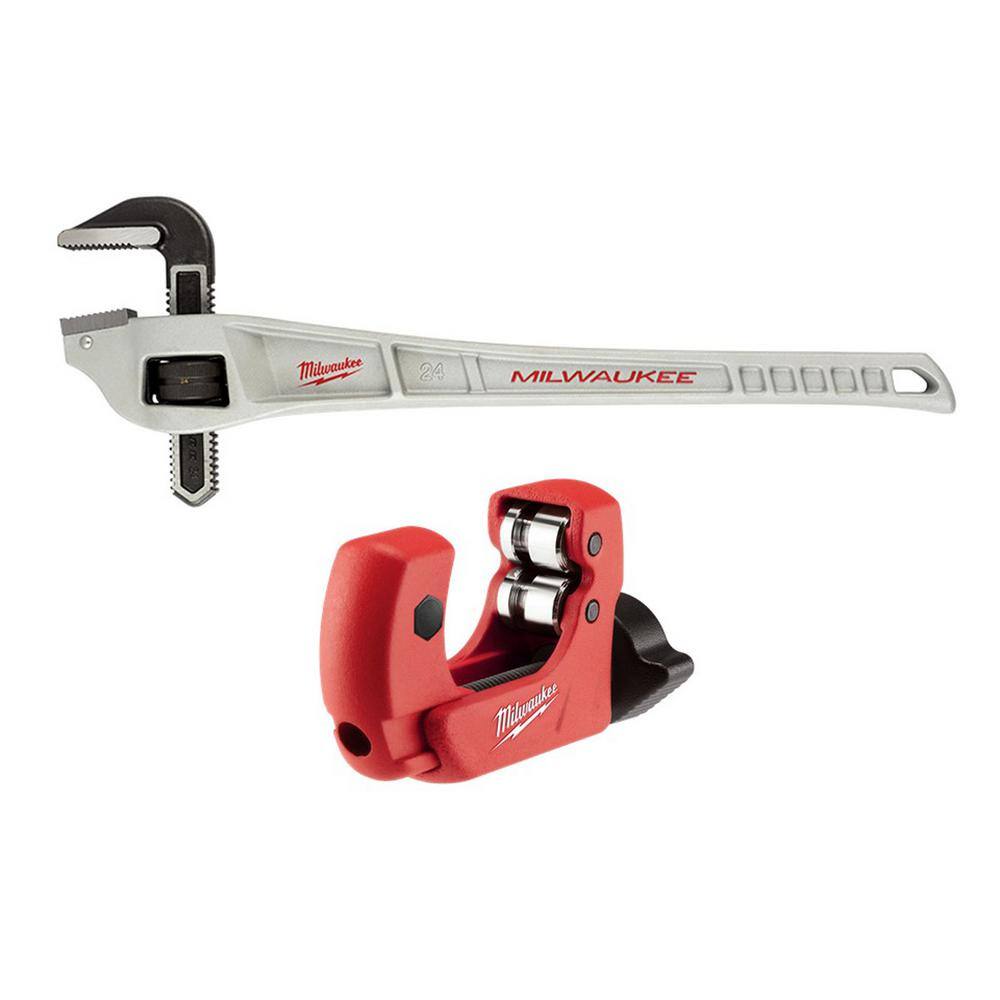 MW 24 in. Aluminum Offset Pipe Wrench with 1 in. Mini Copper Tubing Cutter (2-PC) 48-22-7182-48-22-4251