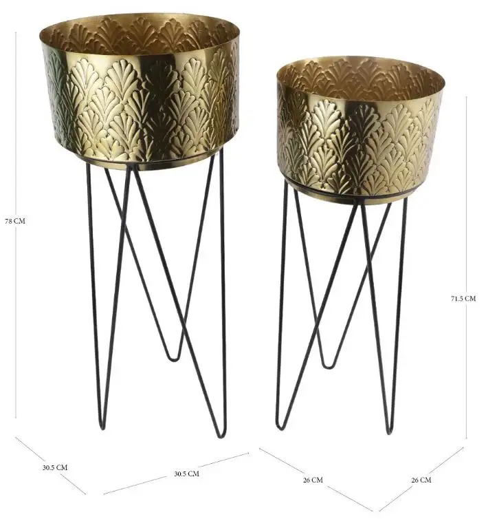 Elegant Design Golden Garden And Home Decoration Metal Planters Pot With black metal Stand