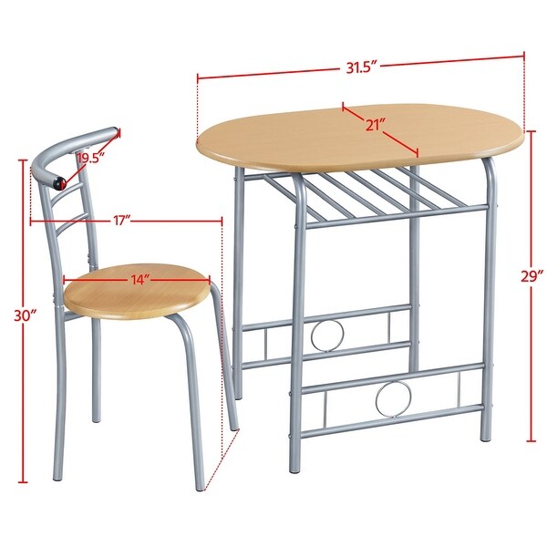 3pcs Wooden Dining Set with Round Table and Chairs， Drift Brown