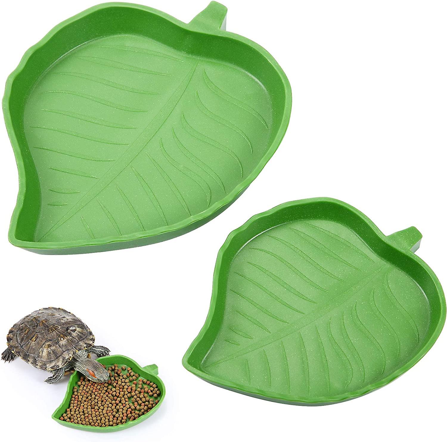 2 Pieces Leaf Reptile Food Water Bowl Plate Dish For Tortoise Corn Snake Crawl Pet Drinking And Eating， 2 Sizes