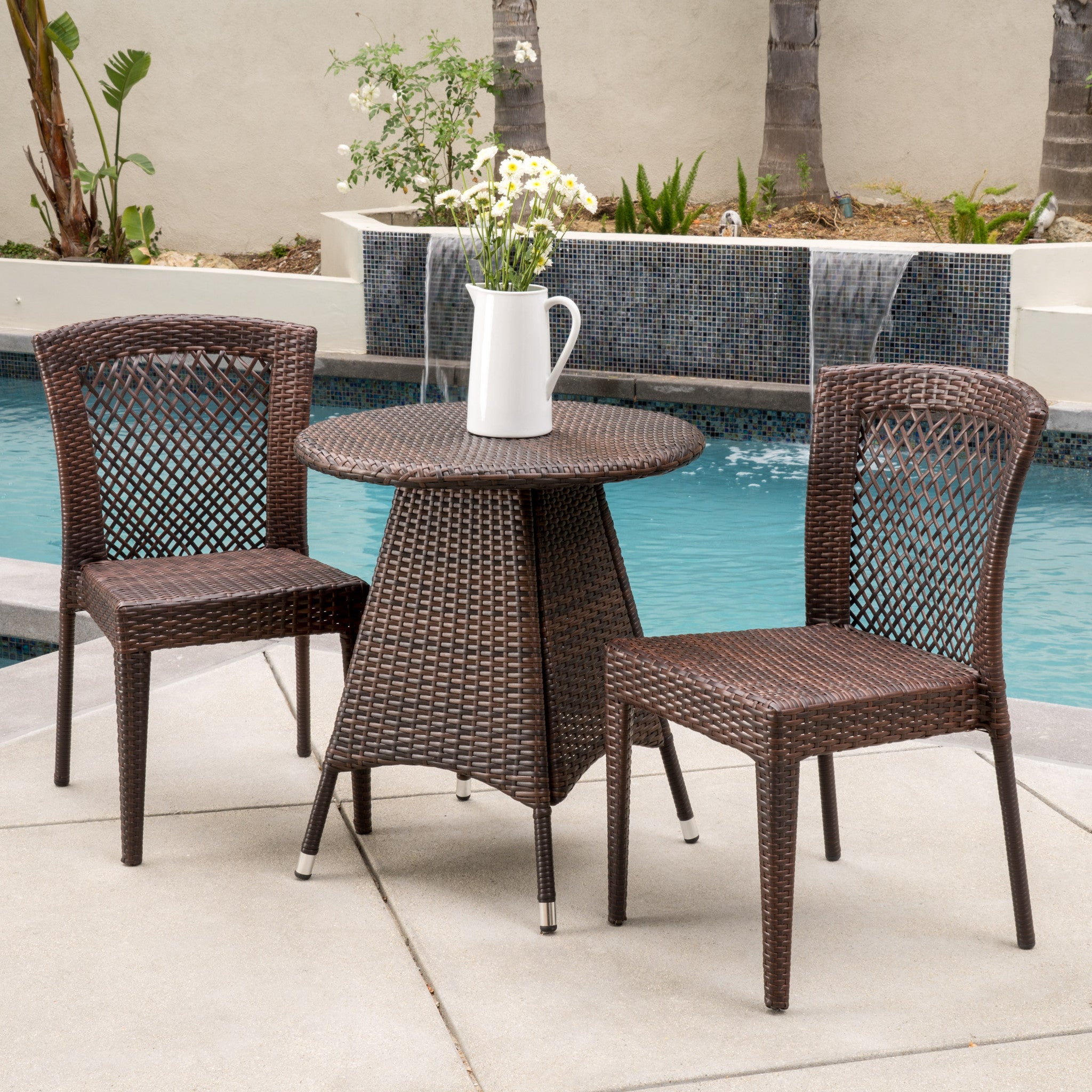 Perry Outdoor 3pc Multibrown Wicker Bistro Set