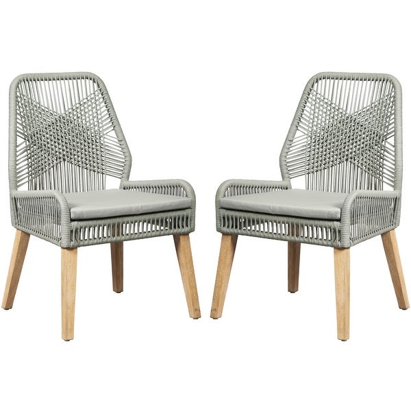 Exotic Hand Crafted Design Grey Woven Rope and Mango Wood Chairs (Set of 2)