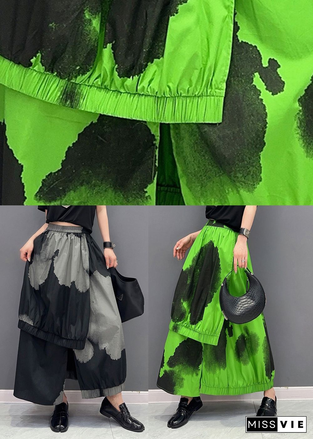 Green Asymmetrical Cozy Pants Skirt