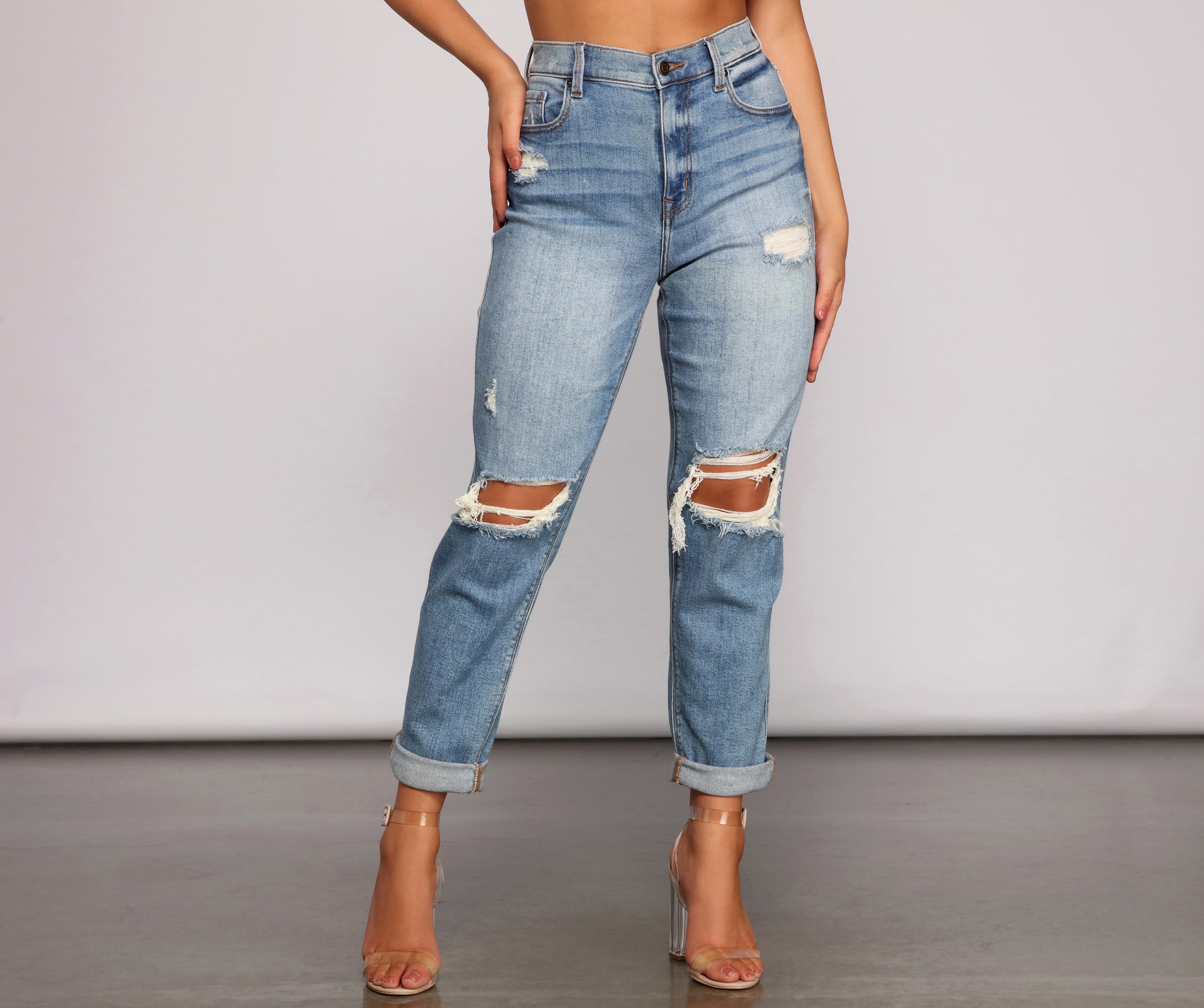 Rocky High Rise Destructed Boyfriend Jeans