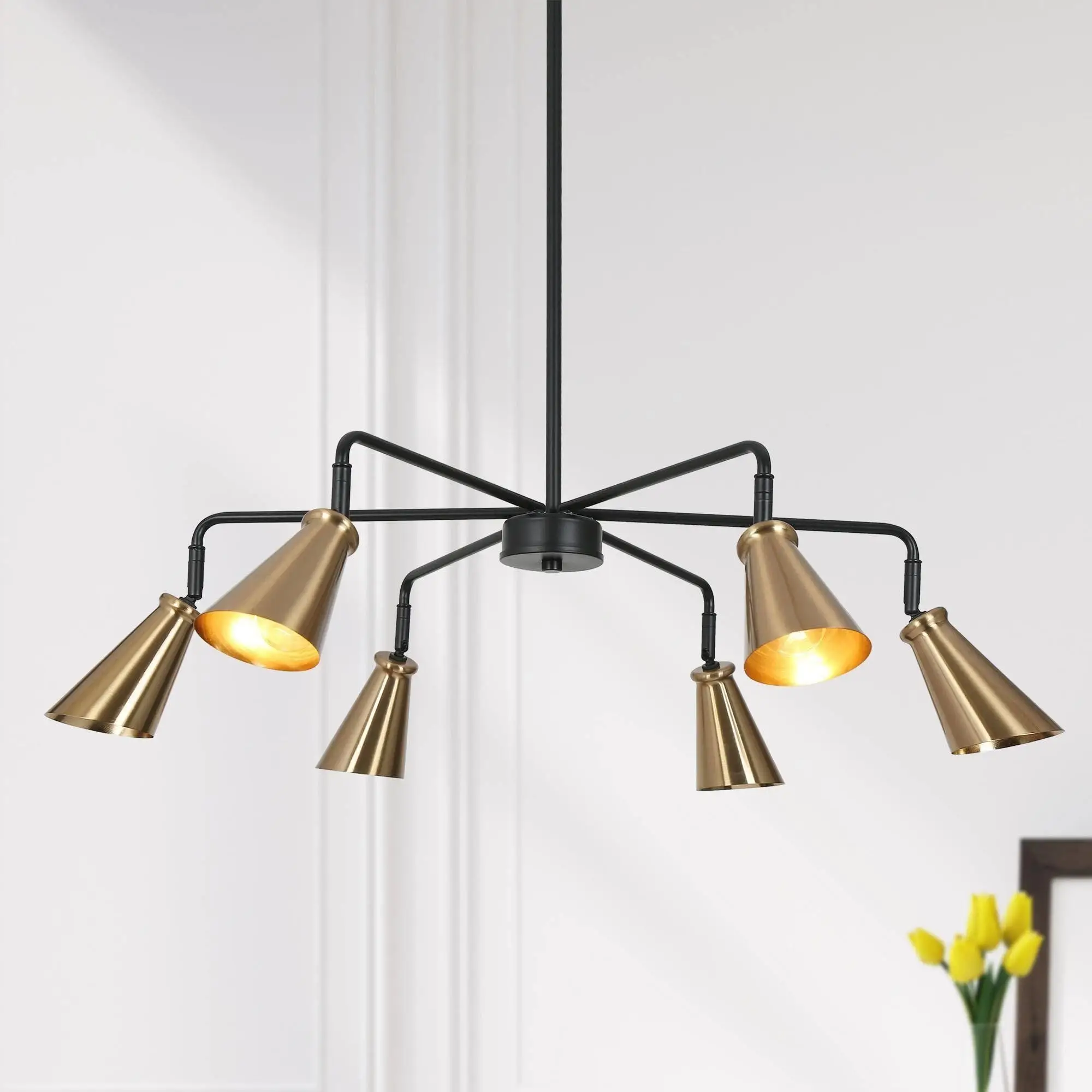 Tesa Modern 6-Light Black Gold Chandelier Metal Pendant Lights for Dining Room - 33.5