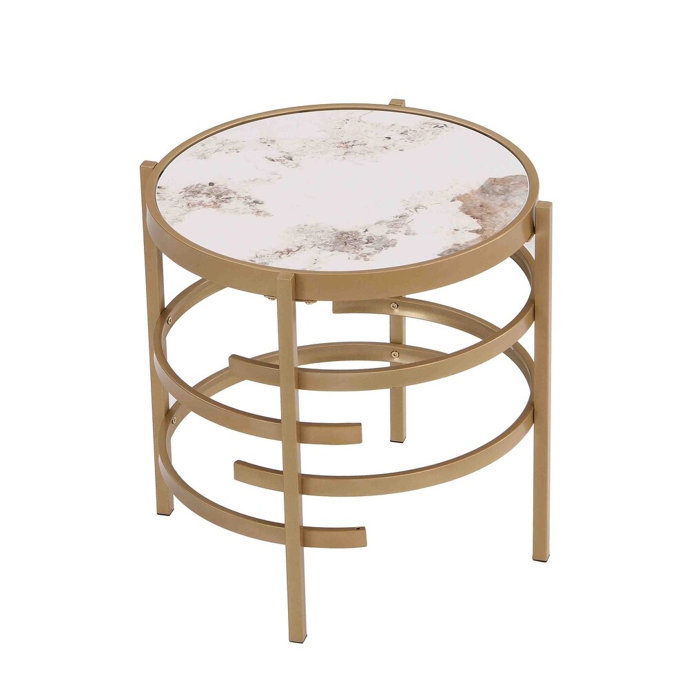 Sintered Stone End Table  Small Round Coffee Table with Metal Frame  20.67\