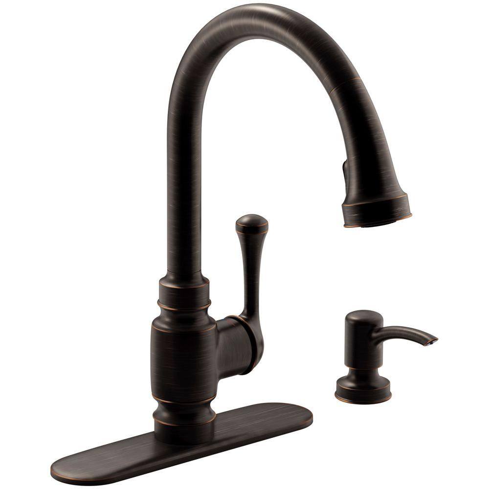 KOHLER Carmichael Single-Handle Pull-Down Sprayer Kitchen Faucet in Oil Rubbed Bronze K-R72512-SD-2BZ