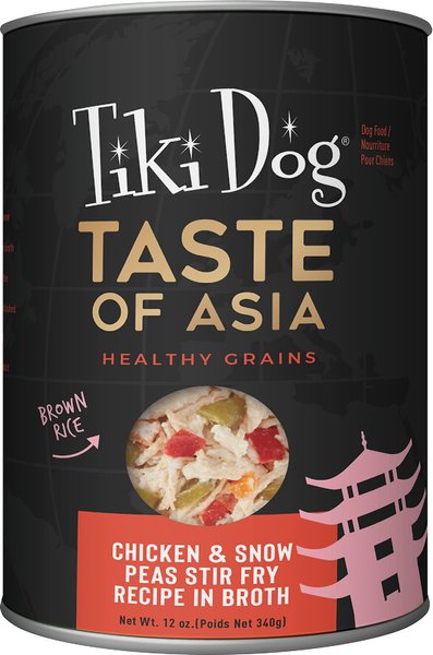 Tiki Dog Taste of Asia! Grain-Free Chicken and Snow Peas Stir Fry Chunks in Gravy Canned Dog Food， 12-oz， case of 8