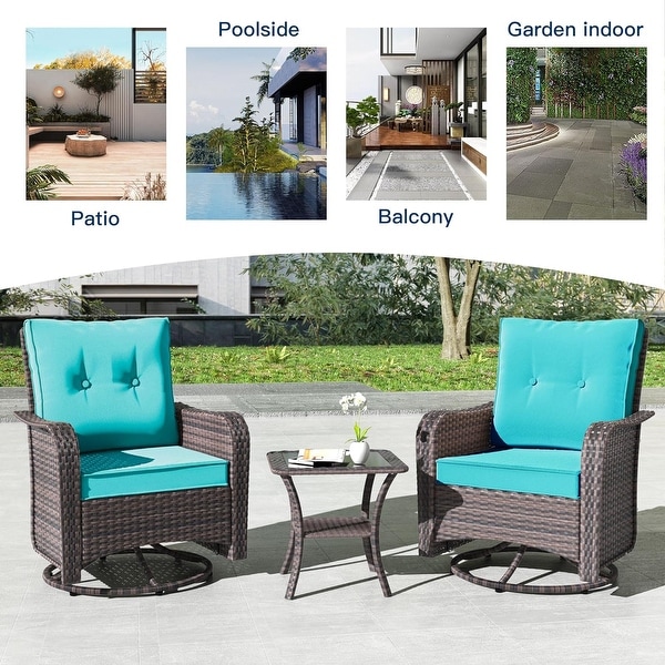 Kullavik 3 Pieces Patio Furniture Set，Outdoor Swivel Rocking Chairs