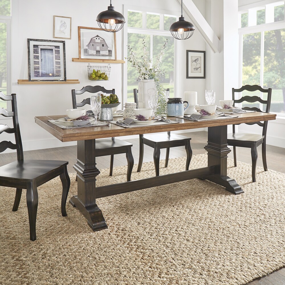 Eleanor Black Farmhouse Trestle Base French Ladder Back 5 piece Dining Set by iNSPIRE Q Classic