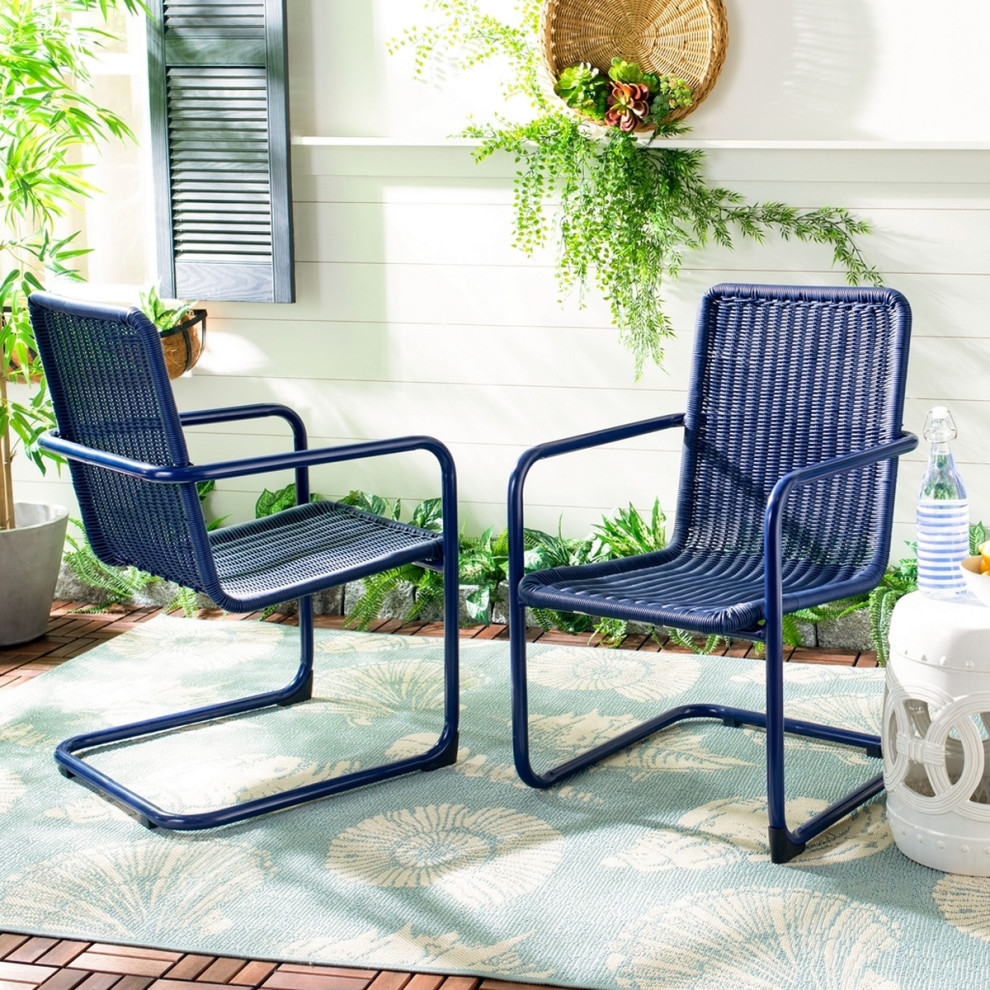 Safavieh Outdoor Hutton Chair Navy   Contemporary   Outdoor Dining Chairs   by Safavieh  Houzz