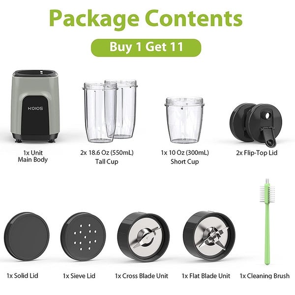 11-Piece Kitchen Blender Set，Gray Black