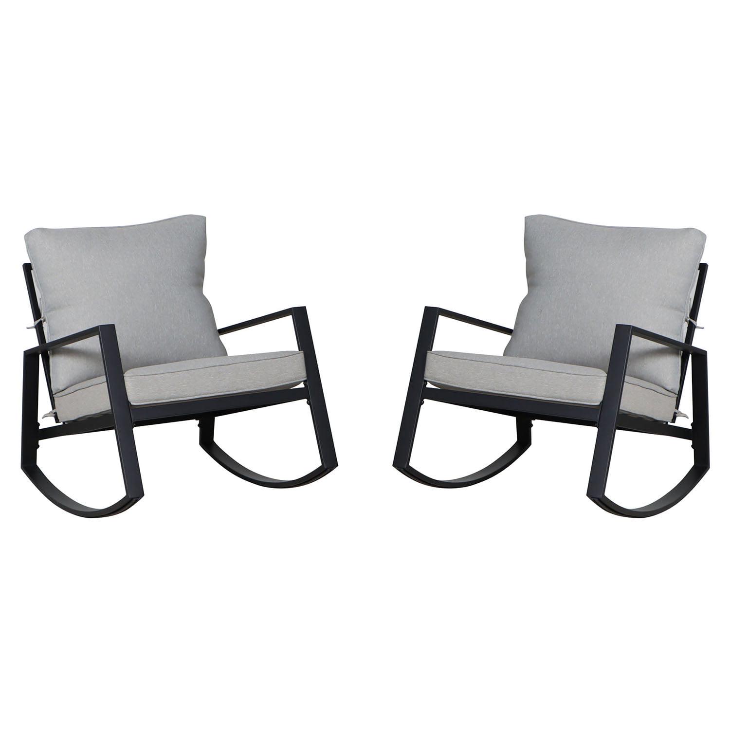 Mainstay Asher Springs 2-Piece Outdoor Rocker Set- Black Frame and Gray Cushions