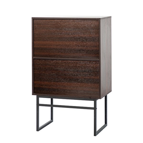 2-Door Accent Cabinet with Interior Shelves and Black Metal Base