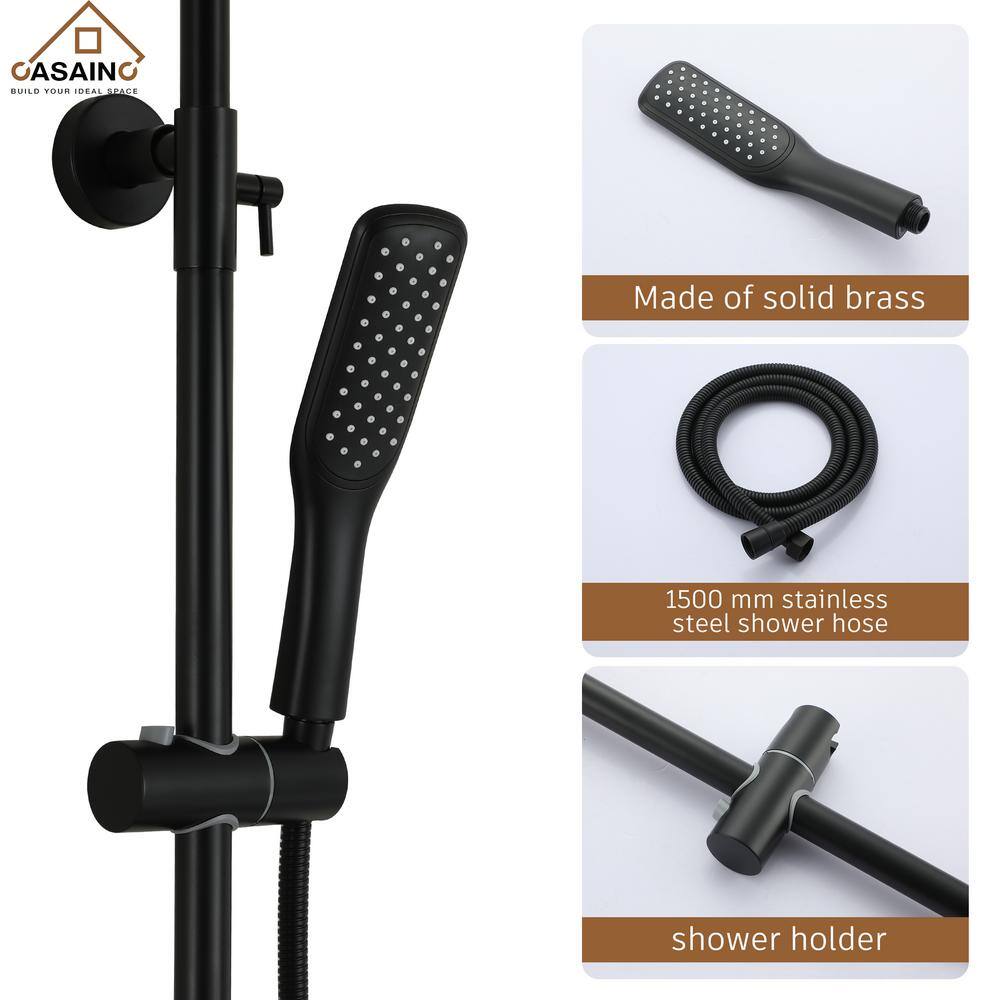 CASAINC 2-Spray 1.5 GPM Shower System with Shower Head and Handheld Shower in Matte Black WE-SS19MB