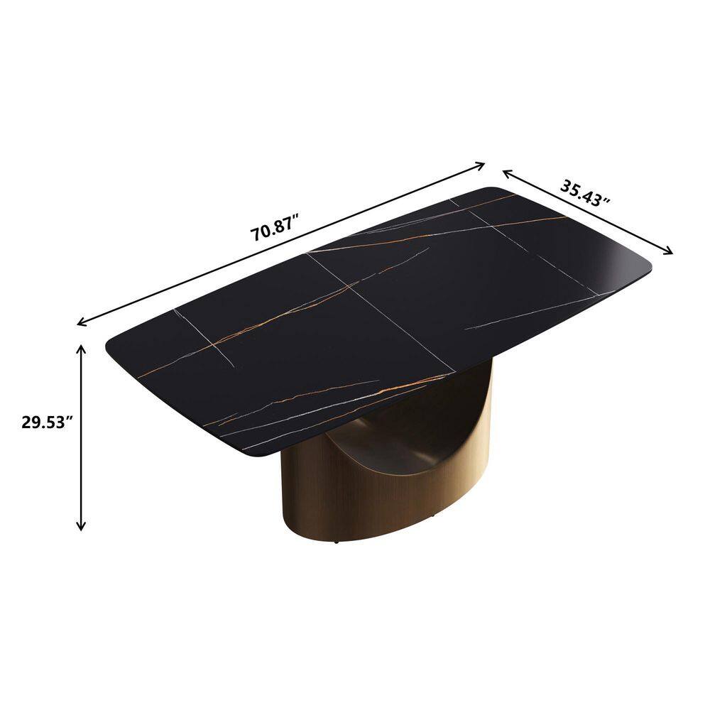 JE Home 70.86 in. Black Rectangle Sintered Stone Tabletop Dining Table with Gold Carbon Steel (Seats 6) JE-DTT18ABDTL5G