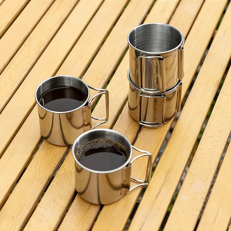 1.2L foldable camp cup outdoor camping   hiking portable mug with handle stainless steel single wall coffee metal cup drinkware