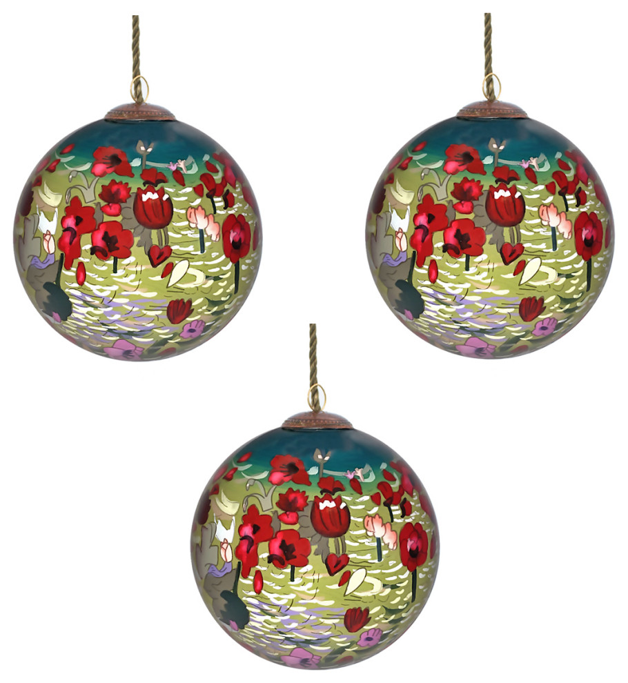 Poppies Glass Ornament Collection  Set of 3   Traditional   Christmas Ornaments   by overstockArt  Houzz