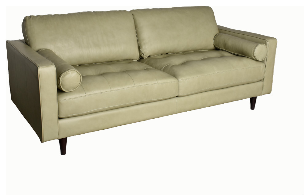 Lea Unlimited Amara Traditional Leather  ampWood Sofa in Kiwi Green   Midcentury   Sofas   by Lea Unlimited Inc.  Houzz